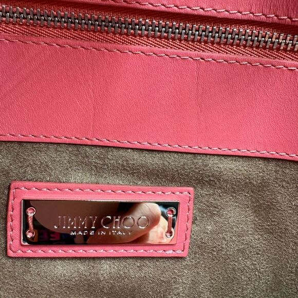 Auth Jimmy Choo Large Pink Leather Suede Sides 2way Riley Tote Crossbody Bag - Picture 13 of 16